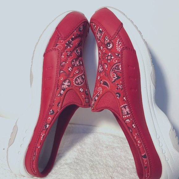 Easy Spirit Shoes - Easy Spirit Travel Time Leather/Textile Clog Slip On Shoes-Women's-Bandana-Comfy